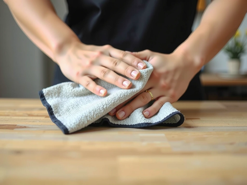 Technicien pliant un chiffon microfibre